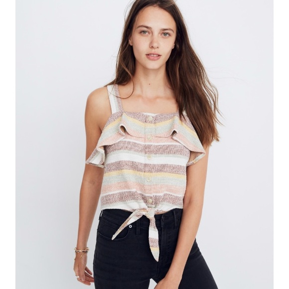 MADEWELL Texture & Thread Ruffle Tie-Front Tank - Picture 2 of 8